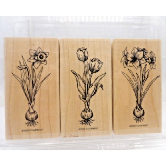 Stampin' Up! Floral Wood Stamps - Black and Tan “Bulbs in bloom” - Picture 1 of 2